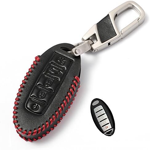 Genuine Leather fob Key Cover for Infiniti Accessories Keychain fit G25 G37 Sedan JX35 Q50 Q60 Q60s Q70L QX50 QX60 QX70 FX EX Key Chain case Holder Shell Bag (5 Buttons)
