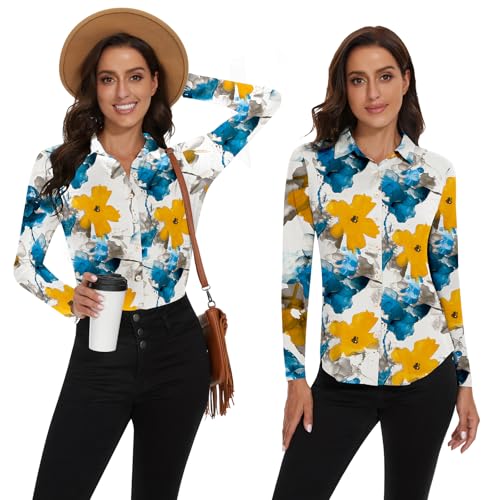 Image of Soneven Womens Golf Polo Shirts 3 /4 Long Sleeve V Neck Button Down Shirts Business Causal Work Blouses Tops