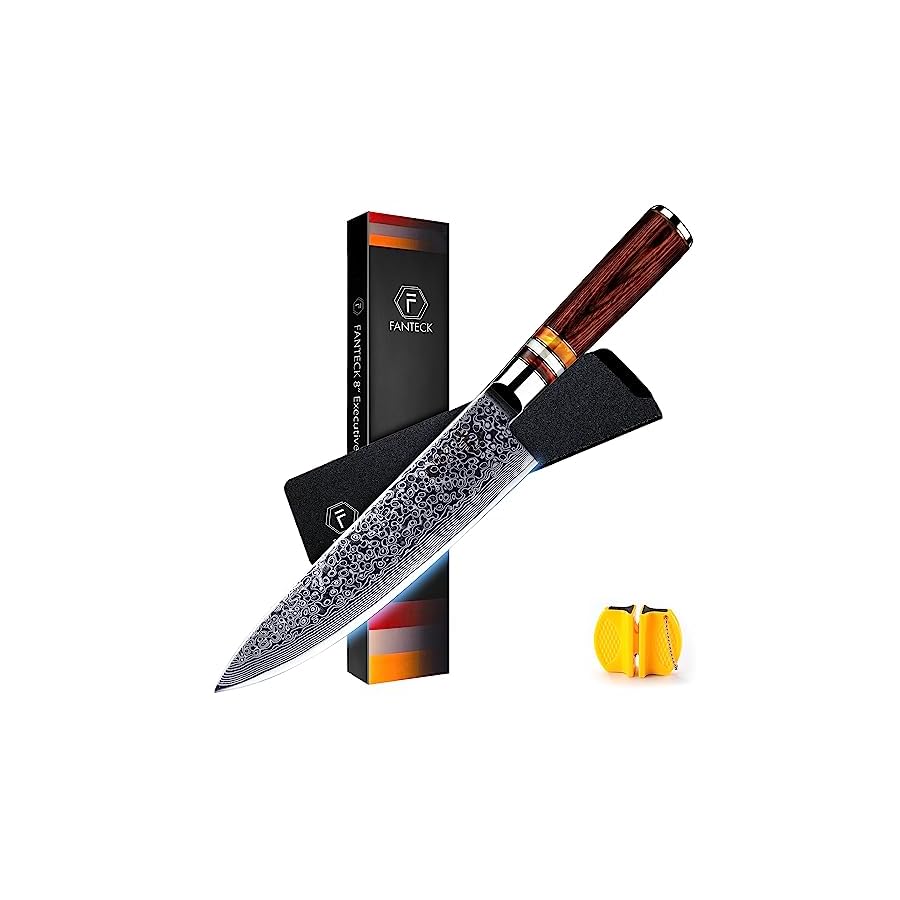 FANTECK-Damascus-Chef-Knife-8-inch-Kitchen-Knife-Premium-Sharp-Cooking-Knife-VG10-67-Layers-Stainless-Steel-Japanese-Knife-for-Home-Kitchen-and-RestaurantErgonomic-HandleGift-box-and-Plastic-sheath Fanteck Chef Knife 8 Inch, Japanese Damascus Kitchen Knife, Vg10 67 Layer High Carbon Stainless Steel Professional Sharp Chef’s Knife,Pakkawood Handle,Gift box,Plastic sheath& Sharpener