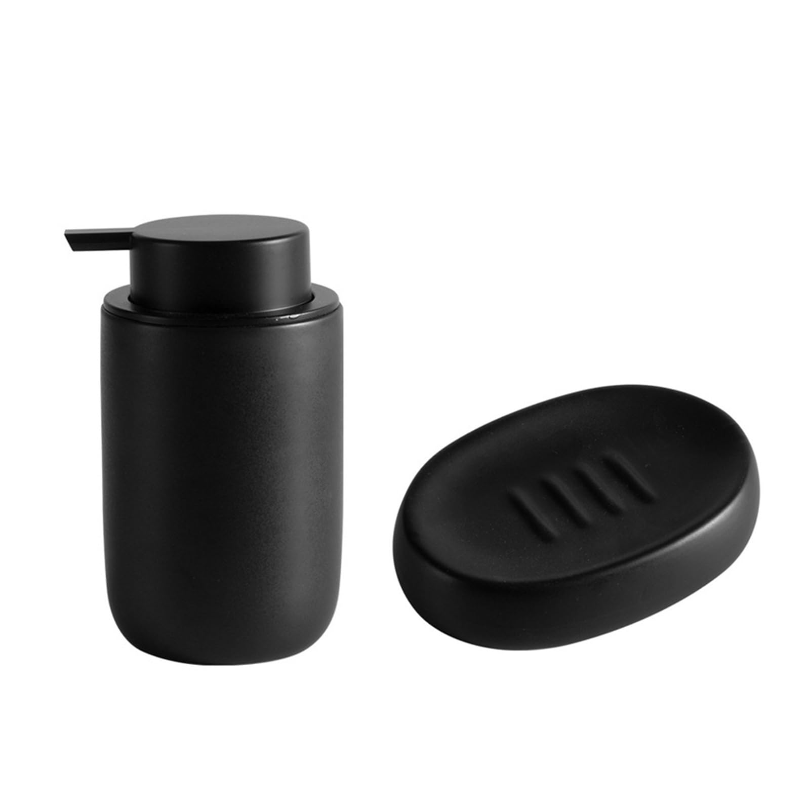Bathroom Soap Dispenser Set Dispenser for Liquid Soap and Shampoo Kit Bathroom Appliances Ceramic Accessories Gel Pump Dishes(BLACK2C)