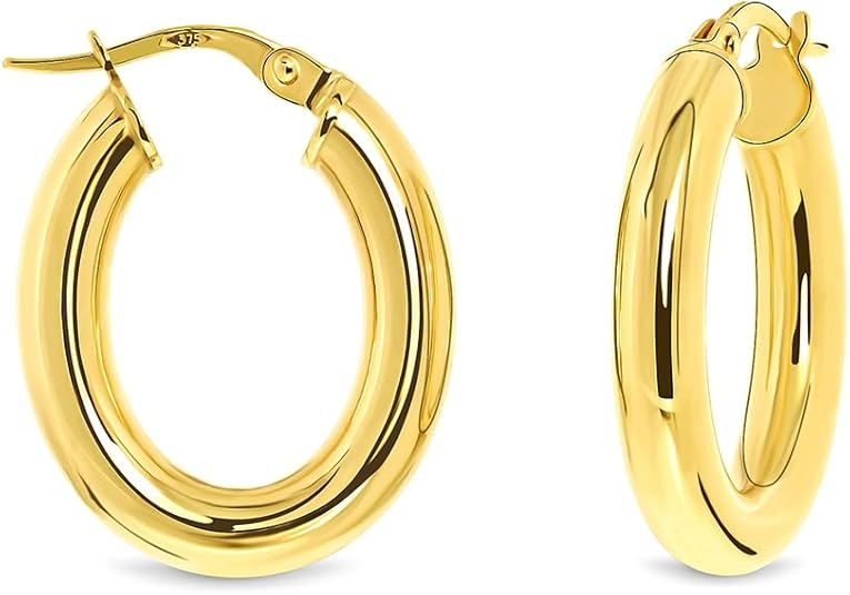 RANKEEF Ovale Creolen 4mm Breit - 14K Gold Vergoldet Hypoallergen 925 Silber