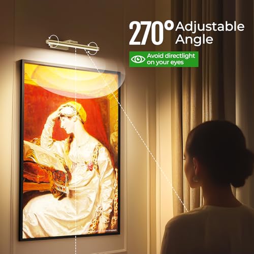 Image of Wireless Picture Lights for Wall, Battery Operated Wall Light for Painting Rechargeable CCT Rotatable Art Gallery Light with Remote Dimmable Timer for Artwork Frame Display Dartboard (Gold, 16inch)