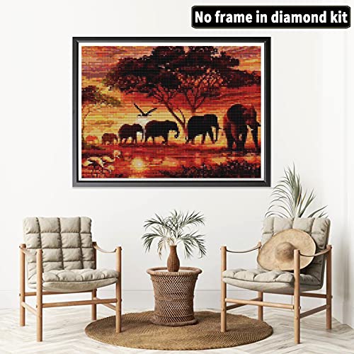 HIMBIU 5D Diamond Painting Kits Volledige Boor Olifant Zonsondergang, Dier Borduurwerk Schilderij Kits Met Diamant… - Image 3