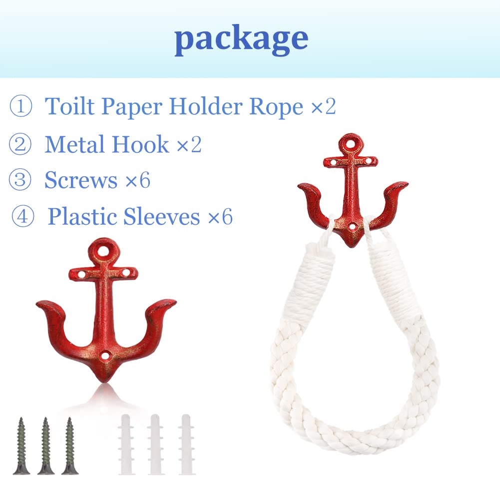 Toilettenpapierhalter Mit Nautischem Seil – Wandmontage, 2 Stück, Inkl. Metallhaken, Handtuchhalter, Rot