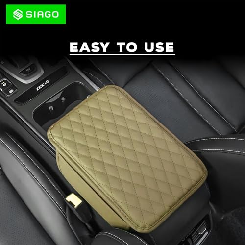 Image of SIAGO Car Armrest Cover Cushion with Storage Bags | Soft Center Console Protector Pad | Non-Slip, Waterproof & Durable | Universal Fit for Cars, SUVs & Trucks (Beige) SIA144
