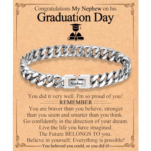 EFVISD Graduation Gifts for Nephew Him Boys Men, 2025 High School/ 5th 6th 8th Grade/College/Master Degree/Middle School Graduation Gifts Cuban Chain Graduation Bracelet for Nephew