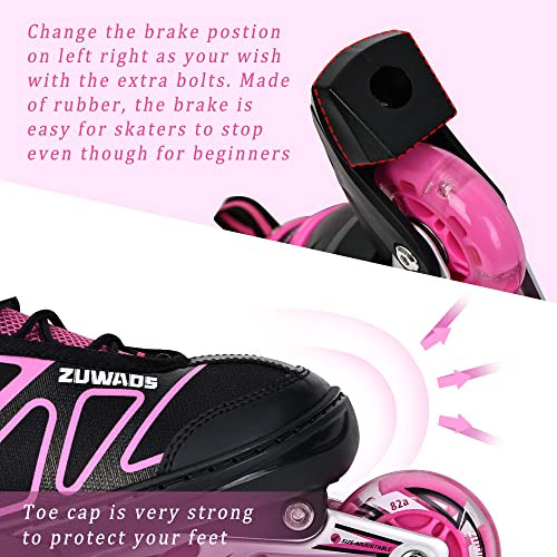 Image of Boys Kids Adjustable Inline Skates, Girls Inline Skates for Kids, Beginner Roller Skates for Girls Men and Ladies Outdoor (3#Pink, X-Large(7M /8W-10M /11W US))