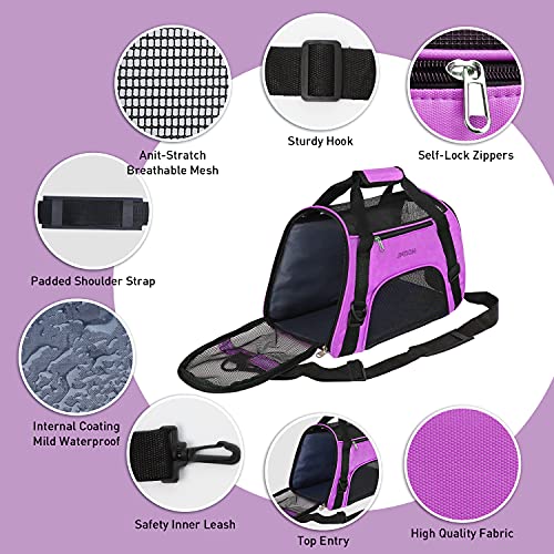 Image of JMOON Cat Carrier Soft-Sided Airline Approved Pet Carrier Bag,Pet Travel Carrier for Cats,Dogs Puppy Comfort Portable Foldable Pet Bag (Medium, Purple)
