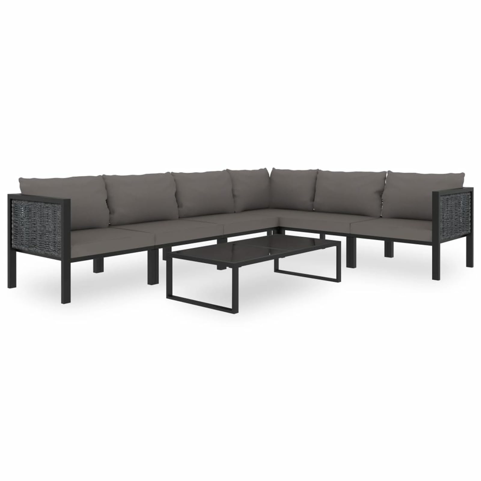 Divano Angolare in Polyrattan, Modulare con Bracciolo Sinistro, 68 x 68 x 64 cm, Alluminio e Tessuto in Poliestere, per Esterno e Interno