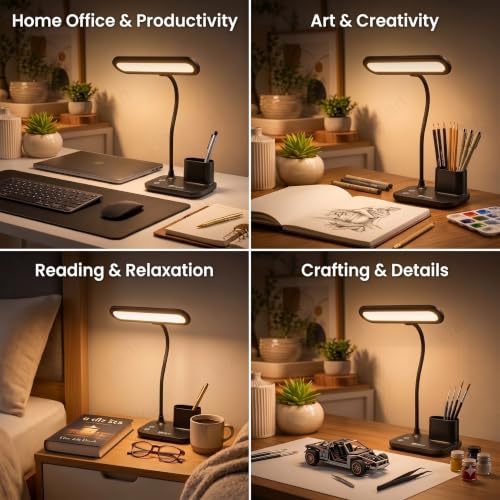 Image of Kian 3-in-1 LED Desk Lamp with Pen & Phone Holder, 2400mAh Battery - USB Rechargeable Study Lamp with Touch Sensor, 3 Light Modes, Eye Protection & Warm White, (Pack of 1) (Lamp 8)