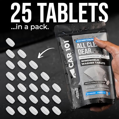 Image of CAR101 Windshield Washer Tablets - 25Pcs | Car Accessories | Automotive Glass Wiper Cleaning Tablets | Concentrated Glass Cleaning | Bug & Dirt Remover, Eco-Friendly Washer Fluid Substitute
