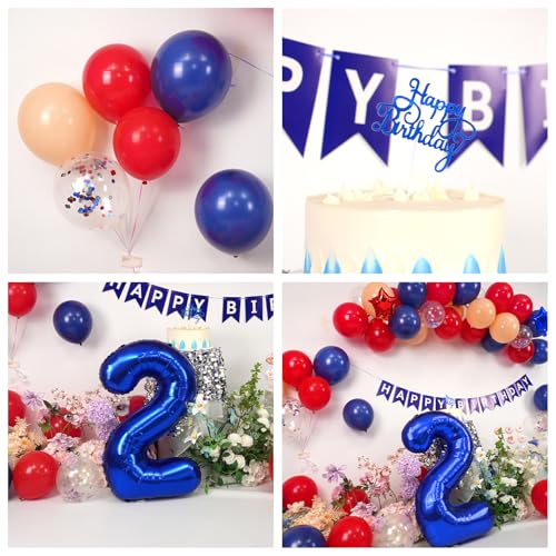 Image of Foil Balloons, 2nd Navy Blue Red 2 Birthday Decorations Boys Baseball Nude