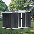 Patiometh 8' x 6' Outdoor Metal Storage Shed Outdoor Shed Galvanized Steel Garden Shed with Sliding Door and Window for Ventilation Storage Sheds House for Backyard Garden