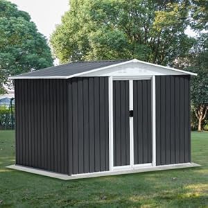 8 x 6 Outdoor Metal Storage Shed Outdoor Shed Galvanized Steel Garden Shed with Sliding Door and Window for Ventilation Storage Sheds House for Backyard GardenGrey