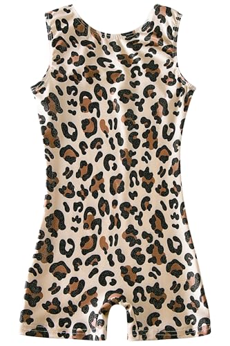uideazone Toddler 3t 4t Leopard Leotards for Girls Quick Dry Gymnastics Unitards One-piece Biketards Gym Outfits with Shorts