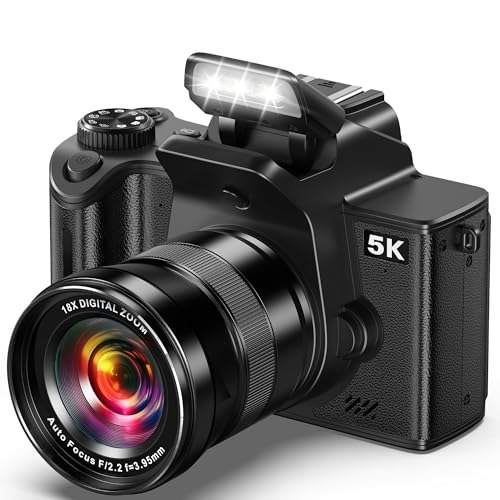 デジカメ 5K 80MP 一眼レフカメラ 18倍デジタルズーム 180度回転可能 スクリーン 4.0インチ IPS タッチスクリー 自撮りデジタルカメラ 32GBマイクロSDカード付き 3000mAHバッテリー 軽量 修学旅行 学生 初心者 ブラック