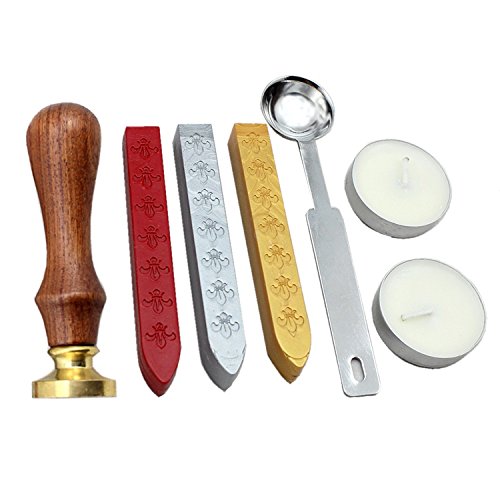 Miniatura 3 de Juego de sellos de cera de palisandro vintage de masonería con palos dorados y rojos y plateados