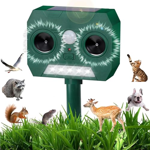 Ultrasonic Cat Repellent, Solar Waterproof Cat Repellent - Quick Cat Ultrasonic Dogs Scarer with Ground Stake, Outdoor Animal Repellent for Garden Cats, Foxes, Squirrel, Snake, Rabbit, Pigeon, Birds