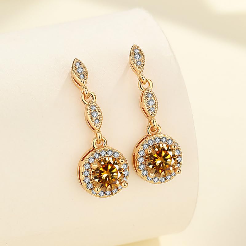 14K Gold Long Dangle Earrings with Round Moissanite, Roound Cut Moissanite Dangle Earrings, Ideal for Stylish Everyday Wear4