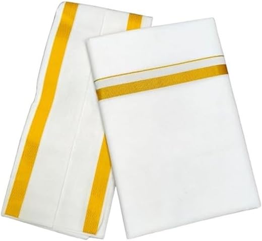 Yadadri Shri Bhargavas Men's Traditional Cotton Dhoti (2.0 Mtrs) + Angavastram (1.75 mtrs) - White Color