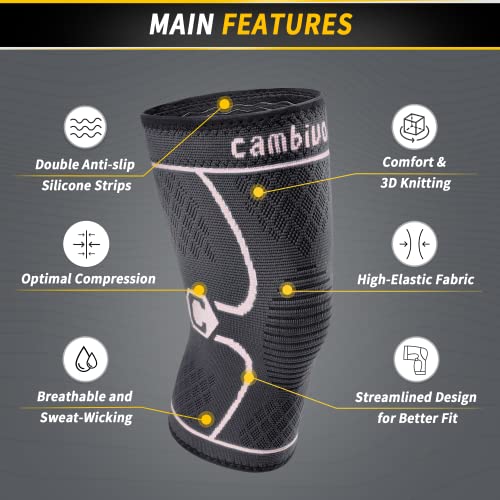 Image of CAMBIVO 2 Pack Knee Brace, Knee Compression Sleeve Support for Men and Women, Knee Pads for Running, Hiking, Meniscus Tear, Arthritis,Joint Pain Relief (Pink,Medium)