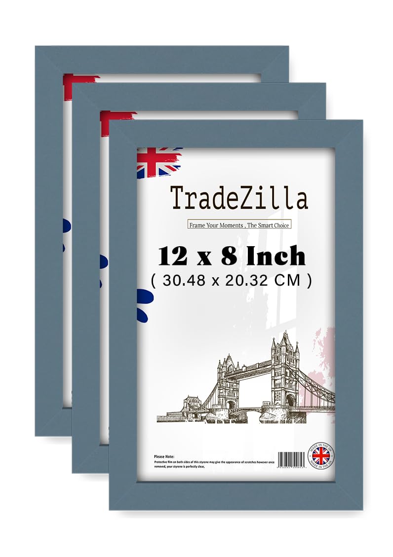 TradeZilla pack of 3 MDF Wood Picture Frame (30.48 x 20.32 CM) Wall Gallery Poster Frame for Art, Home Décor, Durable Engineered Wood, Hanging Hooks for Easy Mounting [ Dark Grey ]