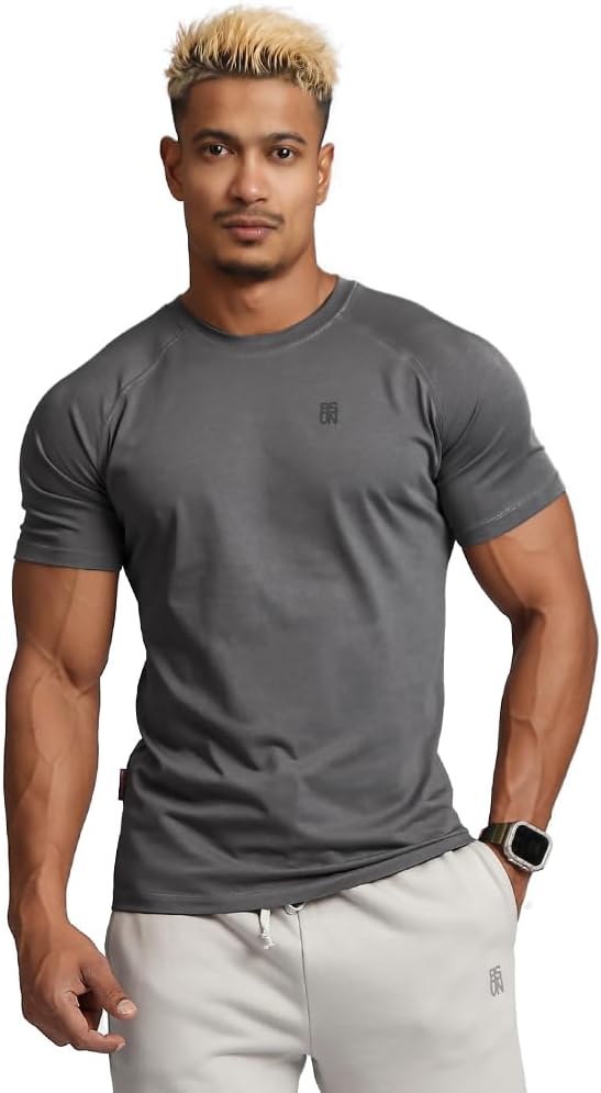 Casual Short Sleeve Crew Neck Classic Wicking Breathable Fitness Muscle Athletic T Shirts Men Small Dark Gray
