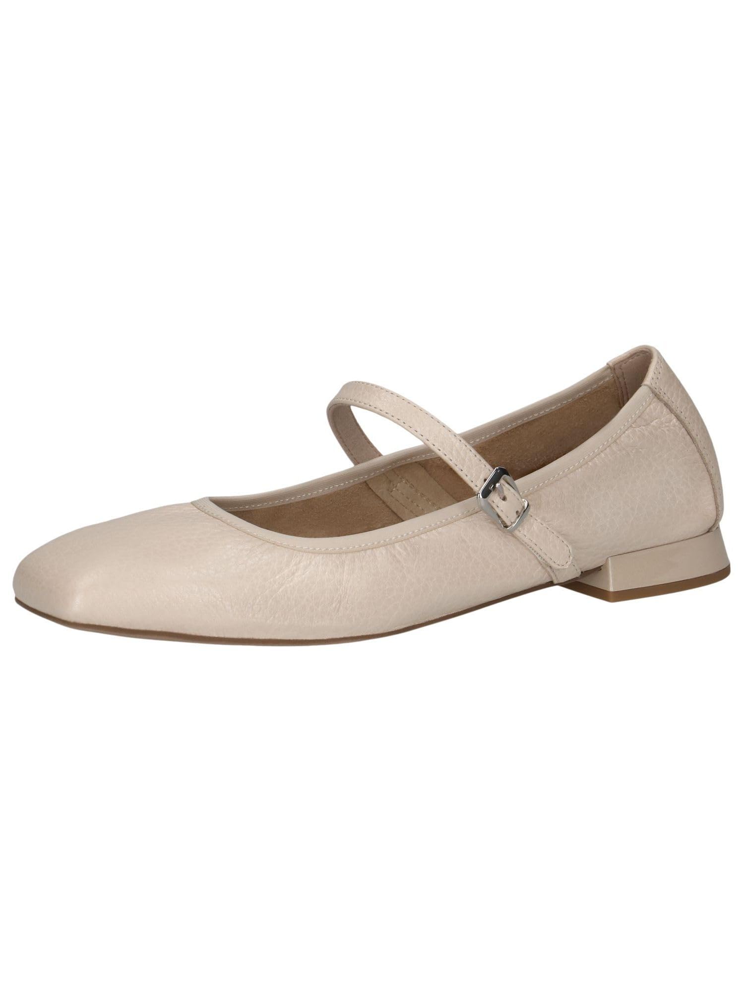 CAPRICE Women Ballet Flats Leather with Strap, Beige (Ecru Perl.Deer), 4 UK