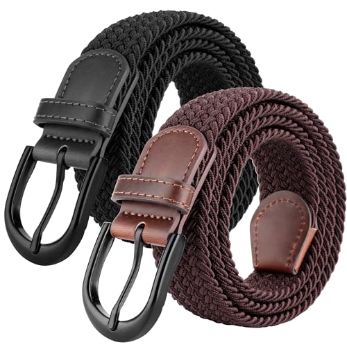 Image of Mile High Life | Braided Stretch Elastic Belts | Pin Oval Solid Black Belt Buckle | PU Loop End Tip Men /Women /Junior Belt