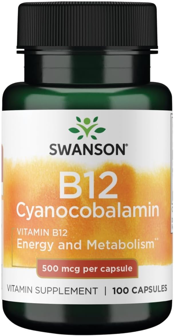 Swanson Vitamin B-12 (Cyanocobalamin), 500 mcg, 100 Capsules 100 Count (Pack of 1)