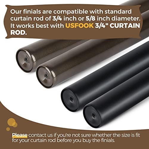 Usfook Window Treatment Finials For 3/4 Or 6/8 Inch Curtain Rods, Black Drapery Rods Replacement Finials With M6 Screws, Lotus Texture Finials, 2 Pack #TOP6
