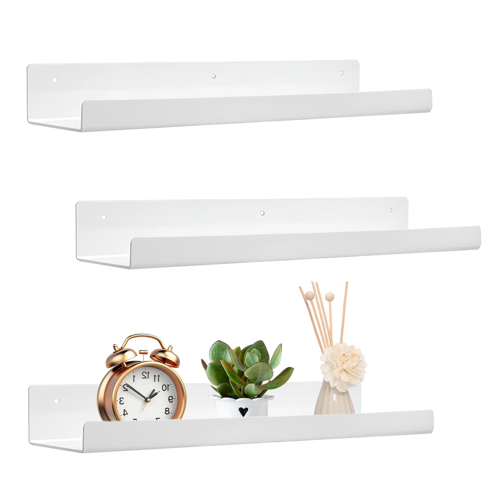 WEELOO Floating Shelves 3pcs, White Wall Hanging Rack 38cm