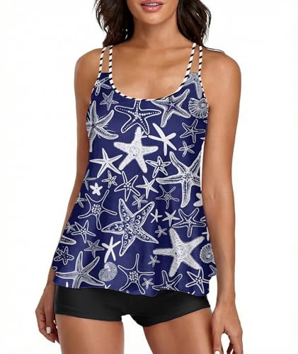 Image of Urchics 2026 Women Two Piece Tankini Swimsuit Tummy Control Plus Size Long Torso Top and High Waisted Boyshorts Bathing Suits