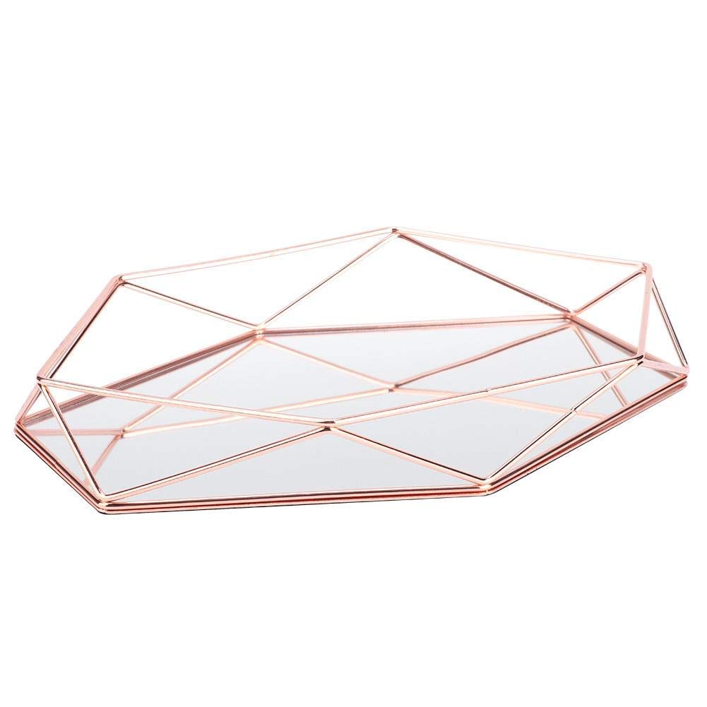 Bandeja De Espejo Dorado, Bandeja De Perfume Decorativa, Bandeja De Almacenamiento De Joyas Bandeja De Almacenamiento De Polígono Bandeja Decorativa De Metal Para Dormitorio Para Artículos De Tocador