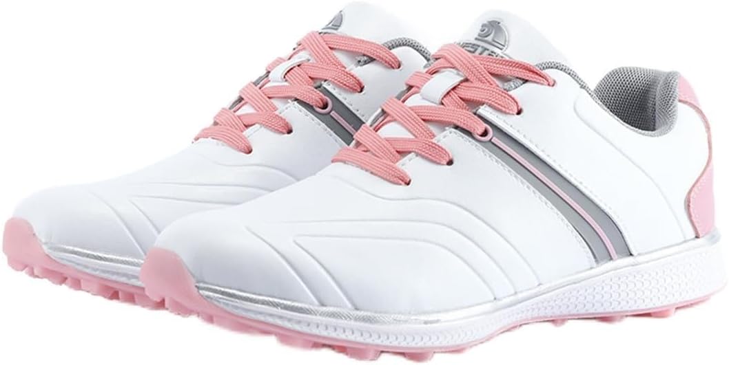 DAMANDO Water-Resistant Golf Shoes for Womens Outdoor Spikeless Golf Footwears Comfort Fashion Leather Walking Trainers