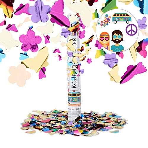 Relaxdays 10021774 Cannone Spara-Coriandoli, Farfalle, Fiori, Colorati, 40 cm, Feste e Party