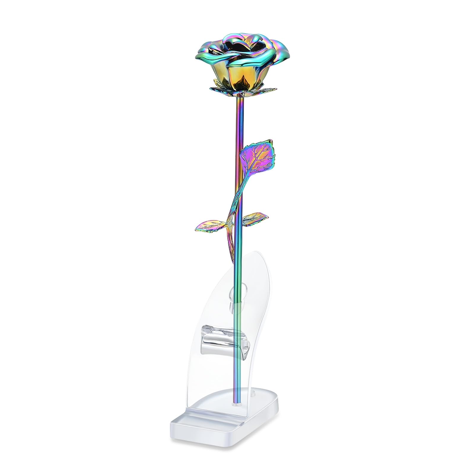 MFRZBVO Rose Flower Cremation Urn for Ashes Human Adult Female Male Stainless Steel Mini Decorative Urns for Human Ash Keepsake Memorial for Women Men (Full Rainbow)