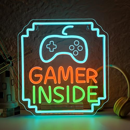 Image of Gamer Inside Neon Sign Game Controller LED Sign for Gaming Room Decor Best Gamer Gifts for Boys Kids Game Neon Sign for Teen Boy Room Decor