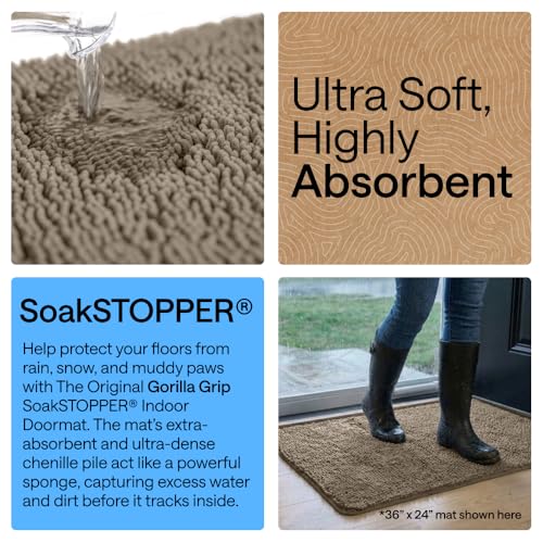 Image of Gorilla Grip Original Indoor Durable Chenille Doormat, 48x30, Absorbent Washable Inside Mats, Low-Profile Rug Doormats for Entry, Mud Room Mat, Back Door, High Traffic Areas, Cappuccino