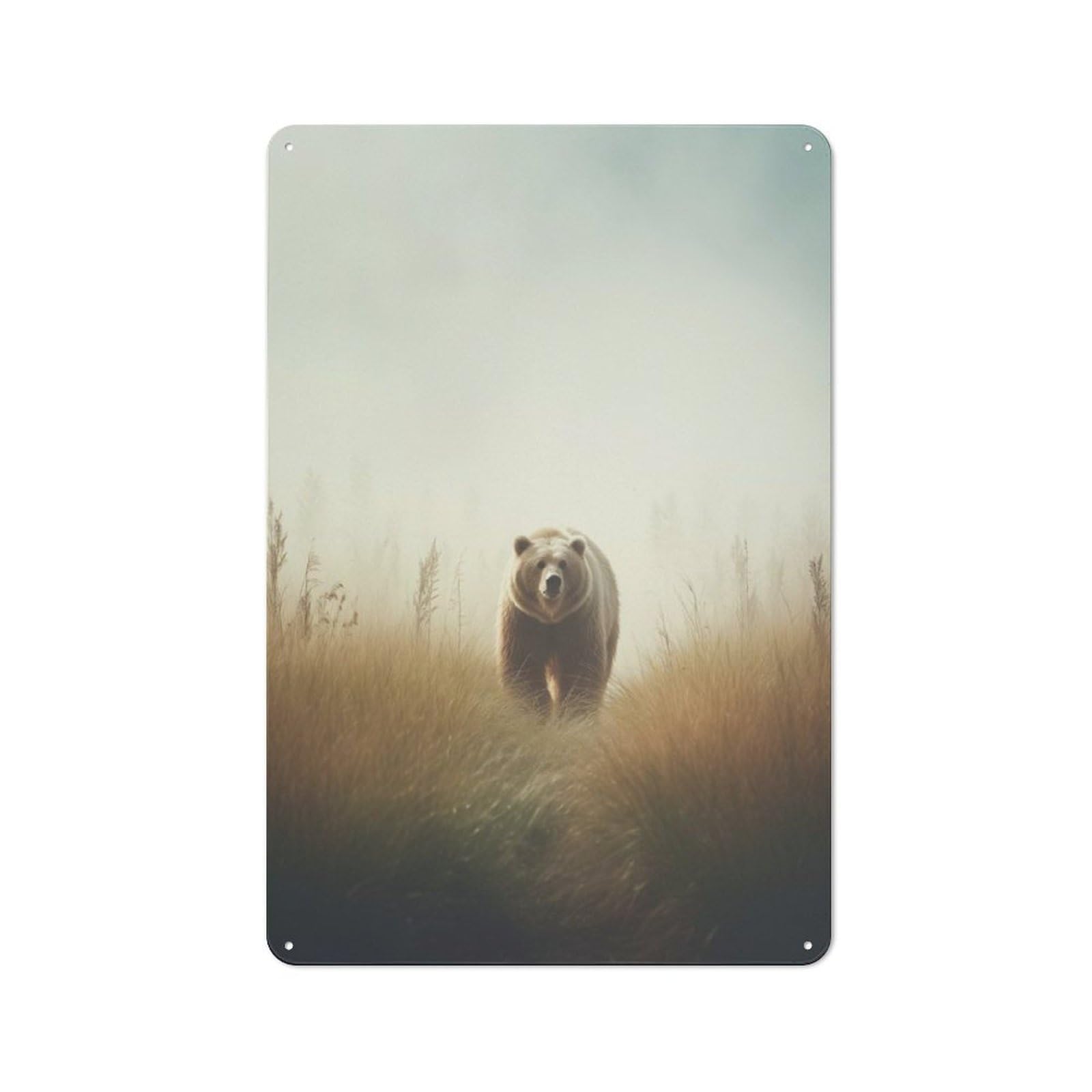 Junmoney Bear In Foggy Meadow Metal Wall Sign 30X20cm Featuring For Workshop Wall, For Makers And Diy Enthusiasts