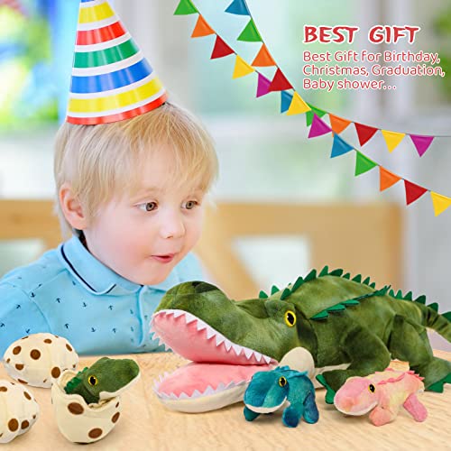 Morismos Plush Alligator Stuffed Animal-23.6'' Mommy Stuffed Crocodile With 3 Baby Crocodile Stuffed Animals & 3 Crocodile Egg Plush Toys Inside Zipper Tummy, Stuffed Alligator Toys For Kid Christmas #TOP7