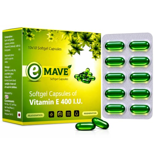 Image of Vitamin E 400 IU Softgel Capsules, 50 Capsules | For Face, Hair & Skin, Natural Antioxidant Supplement, Easy to Consume Softgels
