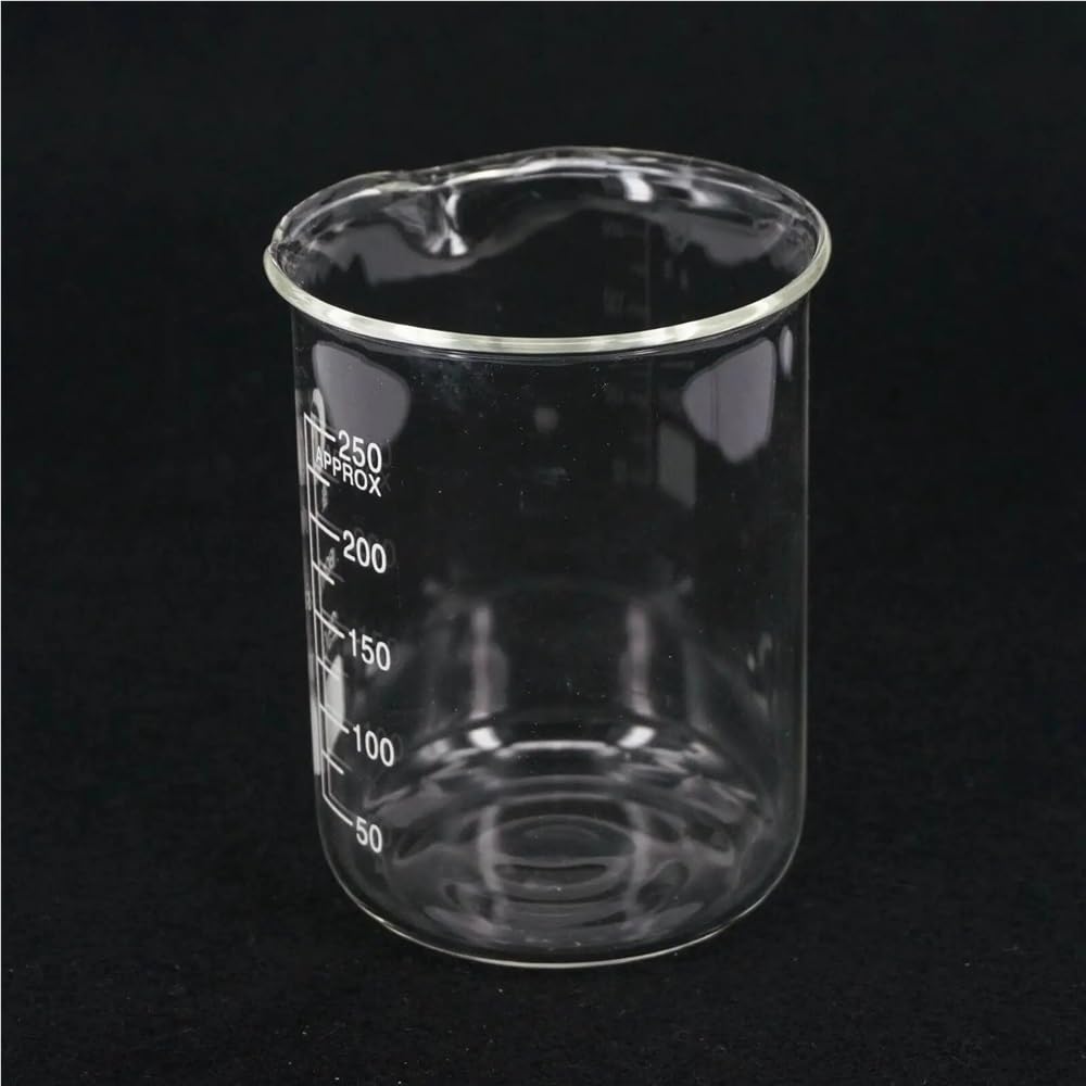 Messbecher aus Borosilikatglas 3.3 für Chemielabor, transparenter 250-ml-Becher, verdickte Becher mit niedriger Form und Ausguss