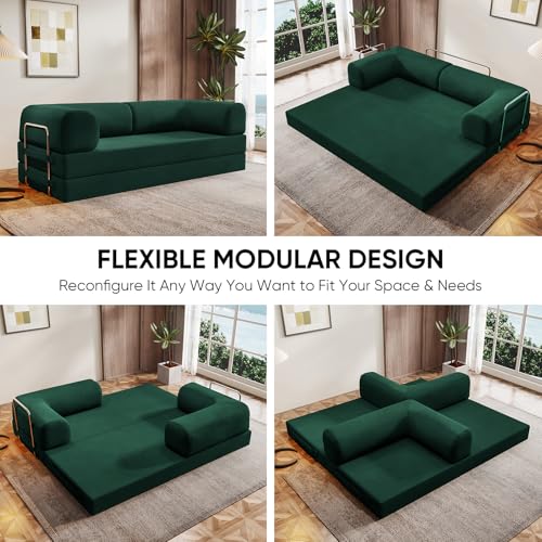 Image of Modular Sectional Sofa Couches L-Shape Couch 3 Seat Modular Sofa Memory Foam Sectional Couches for Living Room (Green, 79 inch+SofaBed)