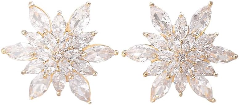 Crystal Flower Burst Stud Earrings Elegant Hypoallergenic Large Big Sparkly CZ Cubic Zirconia Rhinestone Earrings Bridal Wedding Party Prom Costume Jewelry for Women Birthstone Birthday Gift