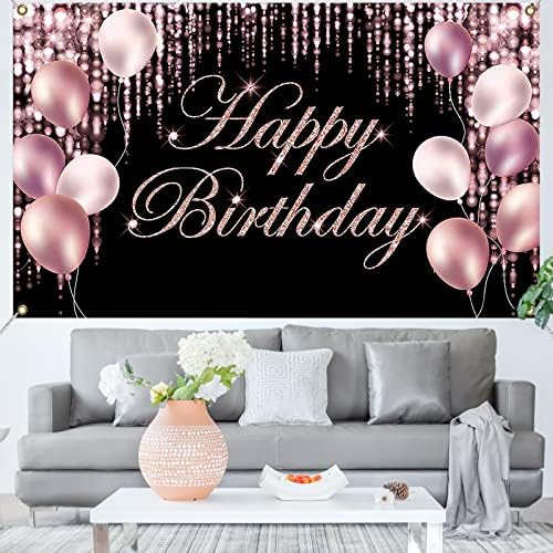Happy Birthday Backdrop Banner,Large Happy Birthday Banner Pink Birthday Decoration Background,Birthday Photo Booth Banner for Indoor Outdoor Personalised Birthday Party Decoration Supplies Boys Girls