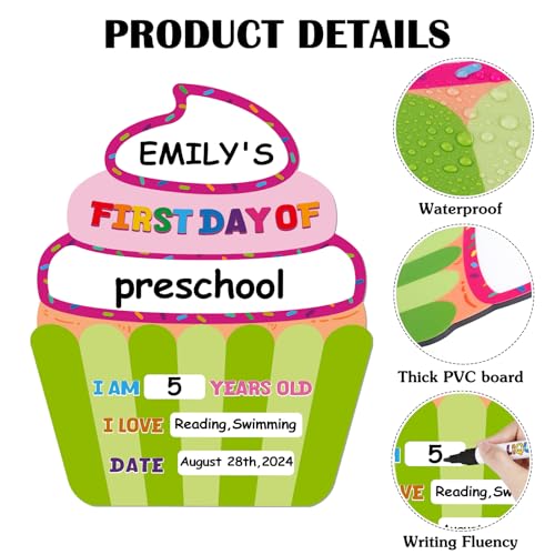 PETCEE First and Last Day of School Board - 11"x13.5" Cupcake First Day of School Chalkboard Sign Reusable 1st Day of Preschool Pre-K Kindergarten Photo Props Gifts for Boys Girls Daughter Son — view 5