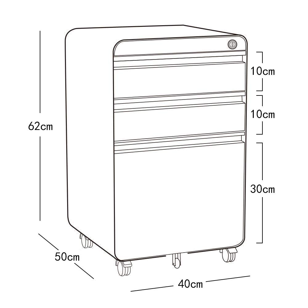 Dripex Fully Assembled 3Drawer Mobile File for A4 File