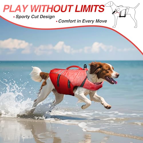 VIVAGLORY Sports Style Hundeschwimmweste, Rettungswesten Für Hunde Bootfahren, Auftrieb & Schwimmhilfe, Schwimmweste, M, Rot