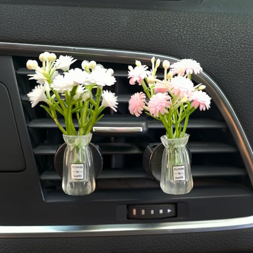 Image of Set of 4 Cute Flower Bouquet Car Air Freshener Vent Clips, Mini Artificial Flowers for Car Air Vent Decoration, Auto Interior Dashboard Ornament Accessories (Gypsophila 01#)
